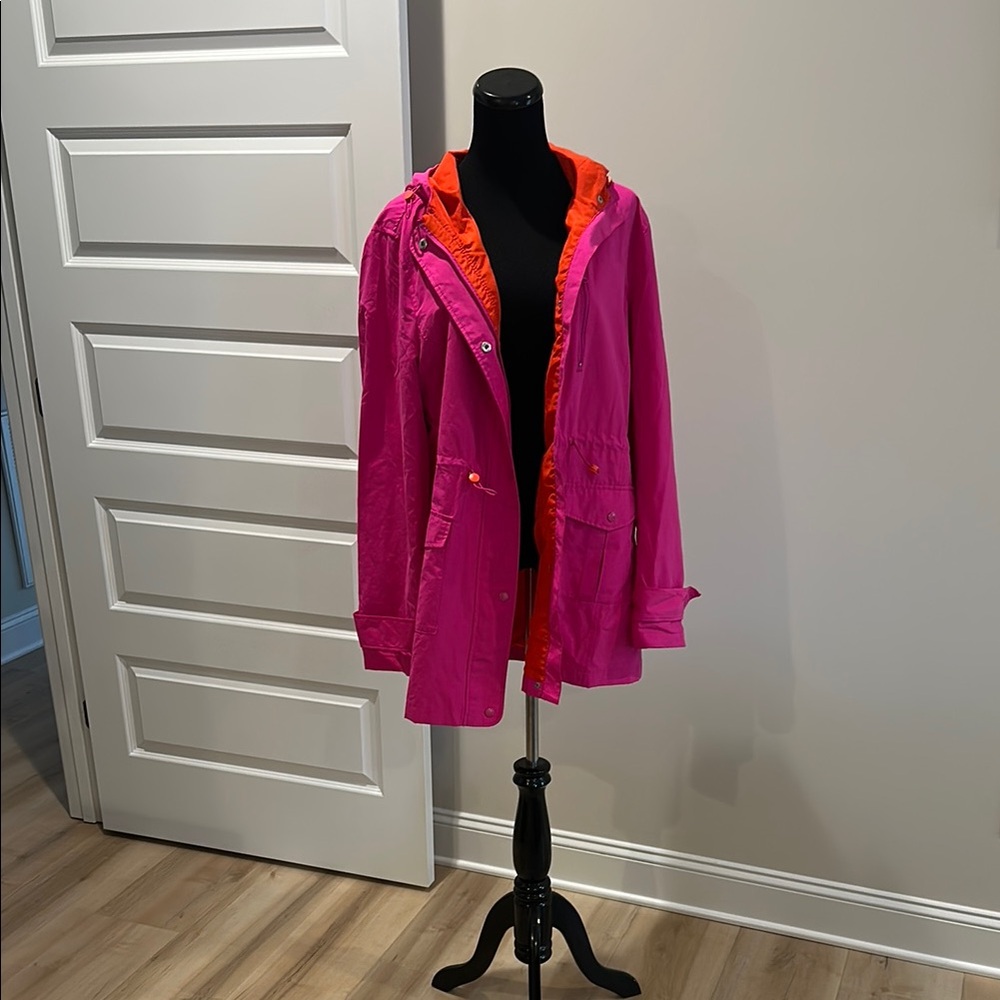 Crown and Ivy Vibrant Pink and Orange Women's Rain Jacket